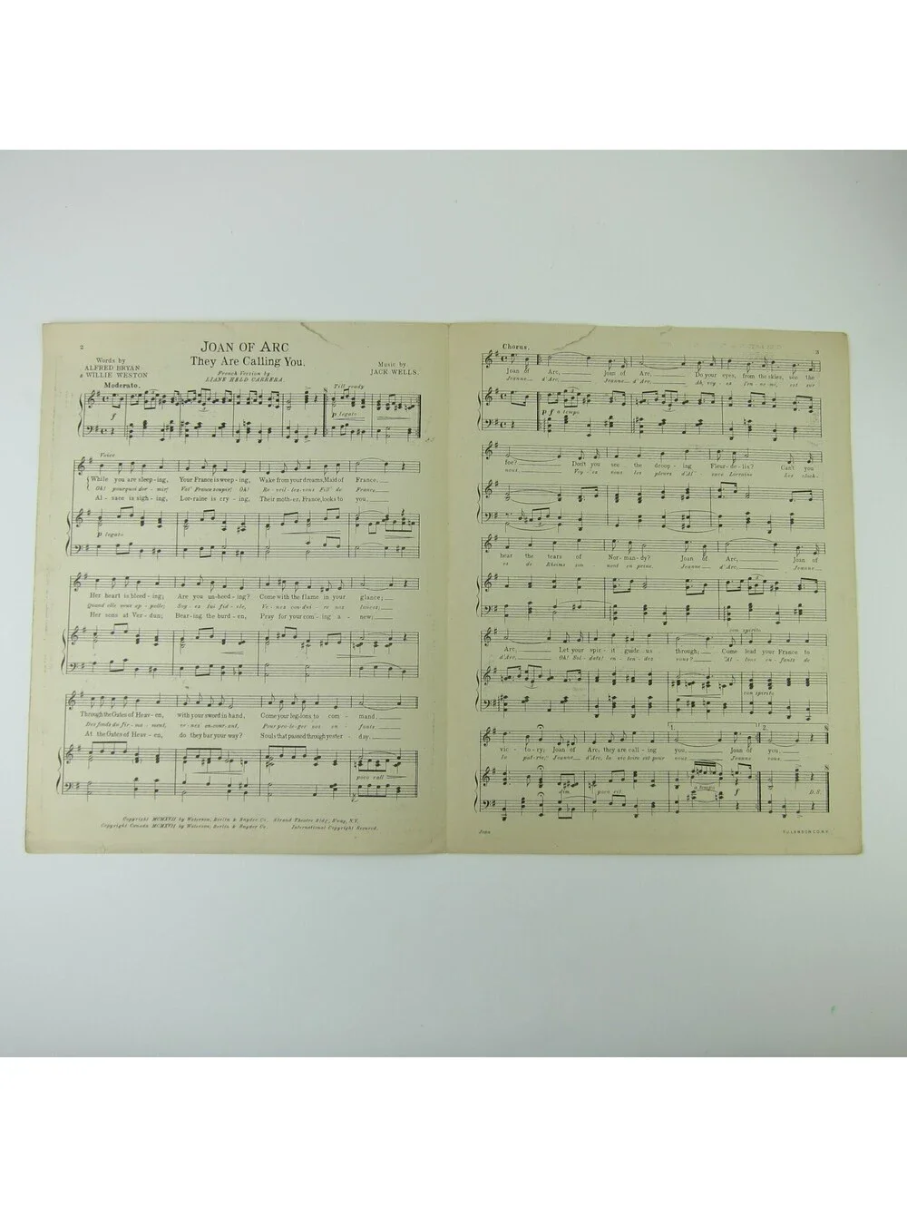 Sheet Music Joan of Arc They Are Calling You Bryan Weston Wells WWI Antique 1917